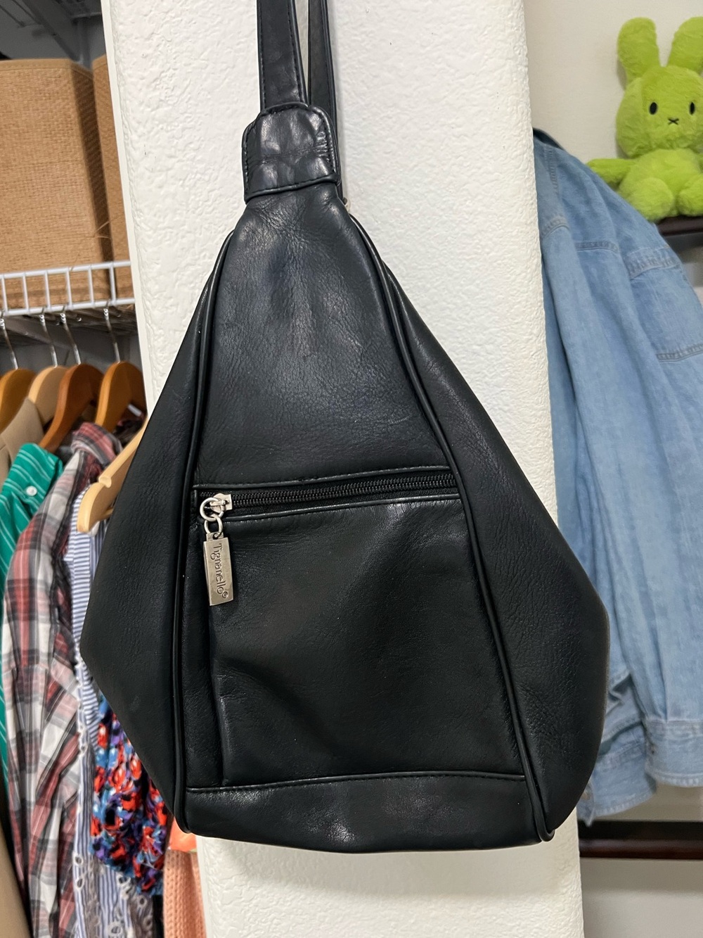 TIGNANELLO Black Italian Leather Shoulder Bag